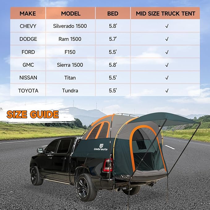 Umbrauto Truck Bed Tent with Truck Bed Mattress Fits 5.5-5.8ft Short Truck Bed, Portable Waterproof for Camping