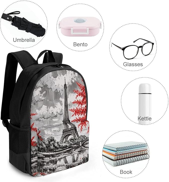 Lightweight Rucksacks for Camping Picnic Walking Cycling, Large Capacity Multipurpose Anti-Theft Carry On Bag, Paris European City Landscape France Eiffel Tower Travel Hiking Camping Rucksack