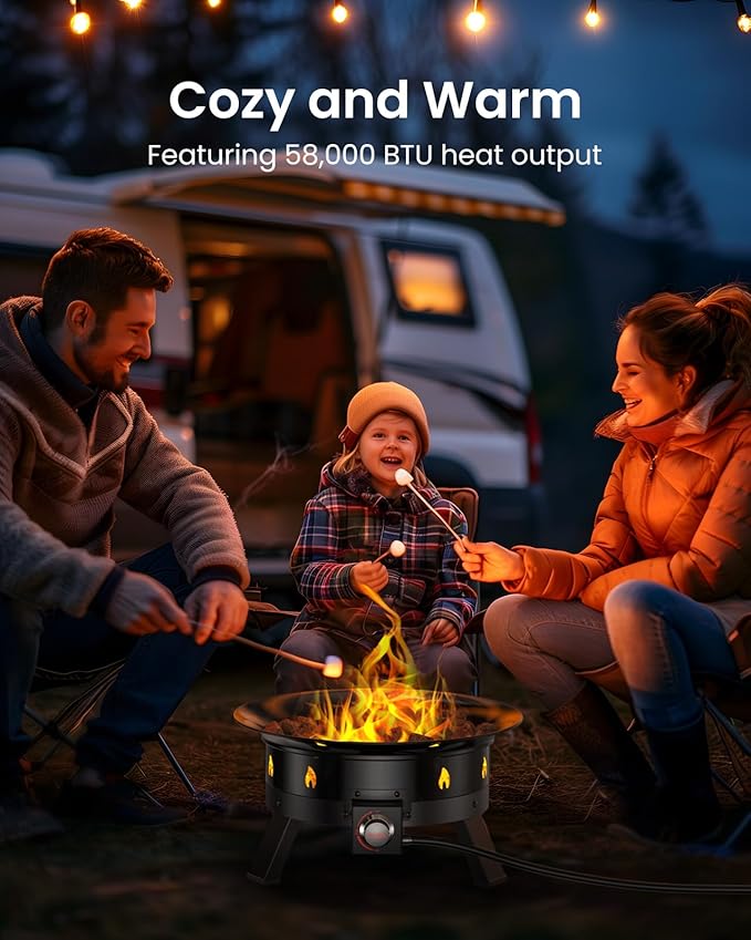 Ciays Large Propane Fire Pit 19 Inch, Gas Fire Pit with Grill Grate, Folding Legs, Hose Hooks, Propane Tank Holder, Cover & Carry Strap, CSA Certified Portable Outdoor Fire Pit for Camping, 58,000 BTU