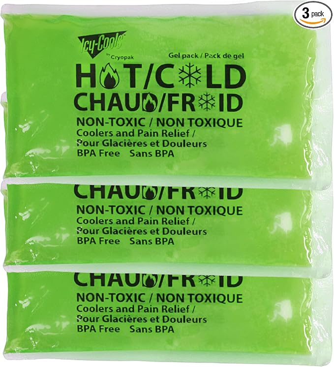 ICY-COOLS 3 Pack Reusable Hot or Cold Gel Ice Packs for Injuries, Multipurpose Ice Packs for Lunch Boxes, Long-Lasting Cold Therapy for Pain Relief, 4 x 8 Inches (Green)