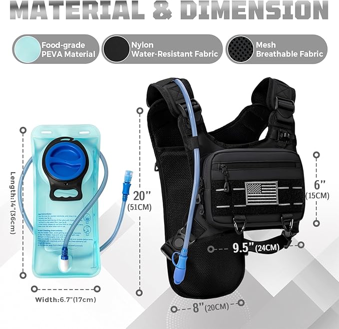 Running Hydration Vest with 2L Water Bladder， Lightweight Adjustable Hydration EDC Chest Pack for Men and Women, Water Backpack for Hiking, Cycling