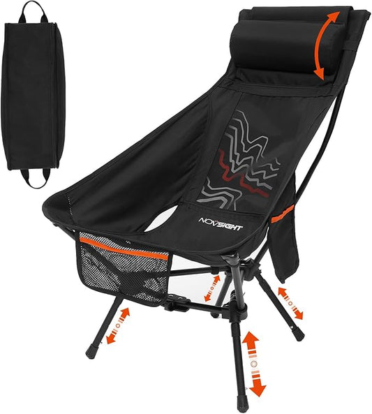 NOVSIGHT Camping Chair - High Back Lightweight Portable Camp Chairs with Headrest Breathable Backrest, Outdoor Folding Camping Chairs for Adults