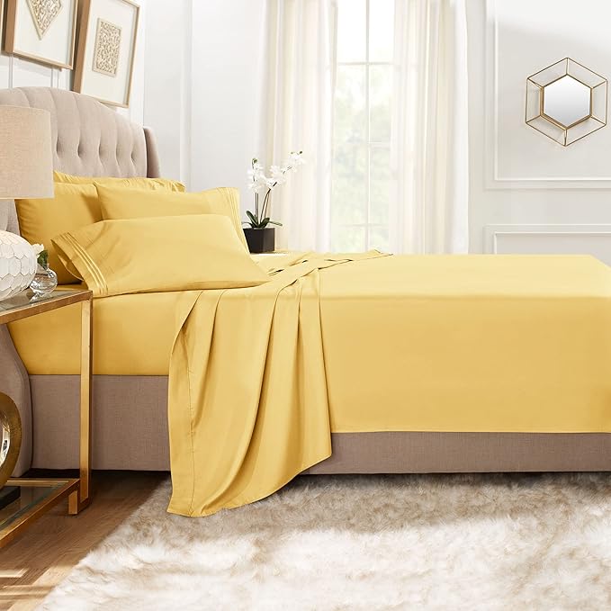 Clara Clark Twin XL Sheets, 5 Piece Set - Hotel Luxury Bed Sheets, Super Soft Bedding Set, Twin XL Size, Mellow Yellow