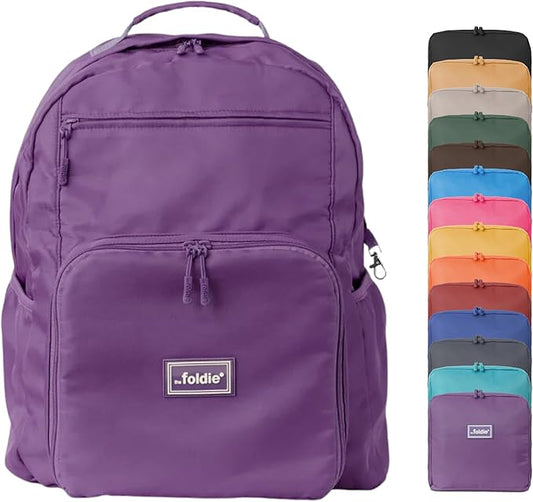 The Foldie Packable Backpack for Travel 32L - Lightweight Foldable Backpacks with Trolly Sleeve & RFID Protection - Water-repellent Casual Daypack Backpacks for Hiking, Camping & Gym - Fuchsia