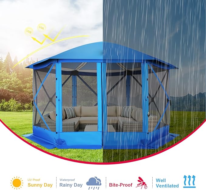 COBIZI 12x12 FT Pop Up Canopy Stargazing Tent, Gazebos On Clearance with Removable Roof, Screened in Gazebo, Screen Tents Portable carpas para Patio for Outdoor Camping,Backyard, Garden, Blue(Pro)