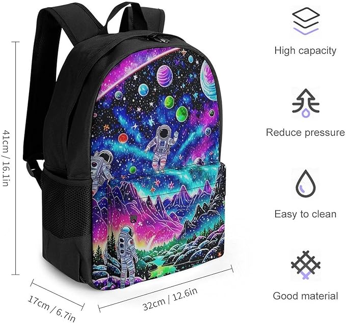 Supdreamc Polyester Daypack Backpack for Sports Travel Running, Big Capacity Anti-Theft Multipurpose Carry On Bag, Space Astronaut Galaxy Art Laptop Book Bag Rucksack