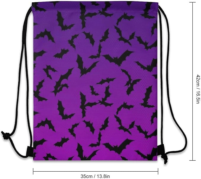 Waterproof Drawstring Bag Gym Sack Sports Backpack for Hiking Swimming Beach Yoga Gear Lightweight Unisex, Happy Halloween Bat Black Bats Purple Bags