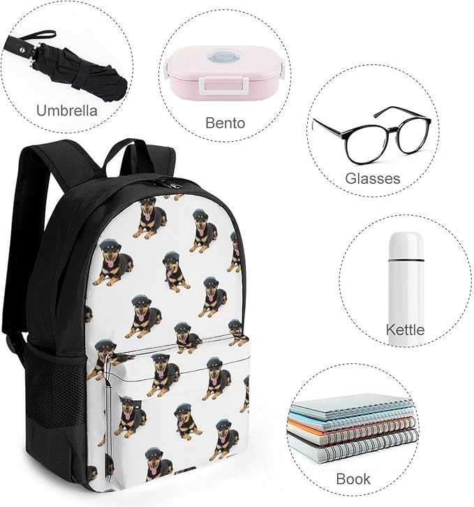 Men Women Polyester Australian Cattle Dogs White Backpack Large Capacity Bookbag With Smooth Zippers for Climbing Picnic Bicycle