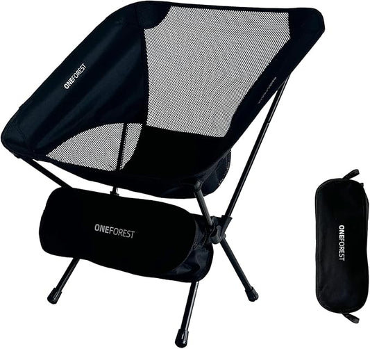 ONEFOREST Camping Chair, Foldable Portable Backpacking Chair for Beach Camp Hiking Outdoor Sport, Black