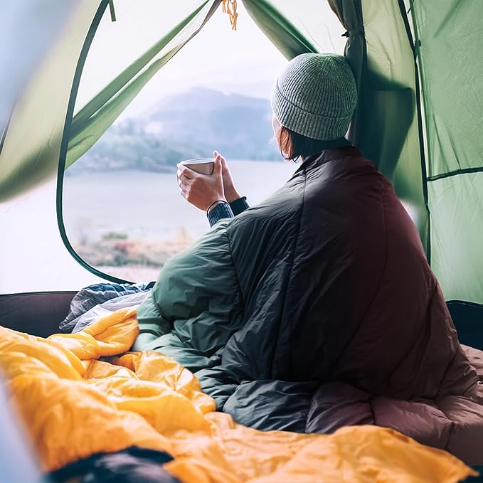 zzlamb Camping Blanket, Outdoor Lightweight Travel Blanket Puffy Portable Down Alternative, Windproof Warm Cloak with Snaps, Cozy Quilt Backpacking Picnic RV Plane Car Hammock Beach Climbing