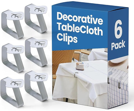 6 Pcs Picnic Tablecloth Clips for Outdoor Tables - Stainless Steel Table Cloth Clip, Fits for 1.9” Thick Tables, Metal Clamps for Picnic Table Clips, Dining Table Cloth Holder
