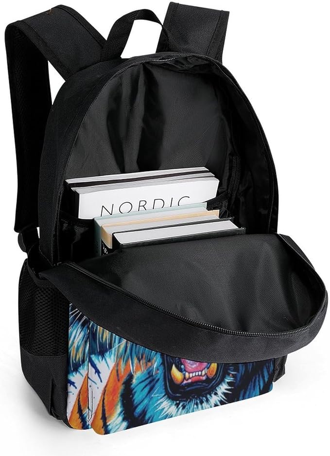Supdreamc Men Women Lightweight Blue Fierce Wild Tiger Animal King Art Daypack Bookbag Big Capacity Carry On Bag With Side Pockets for Camping Travel Bicycle