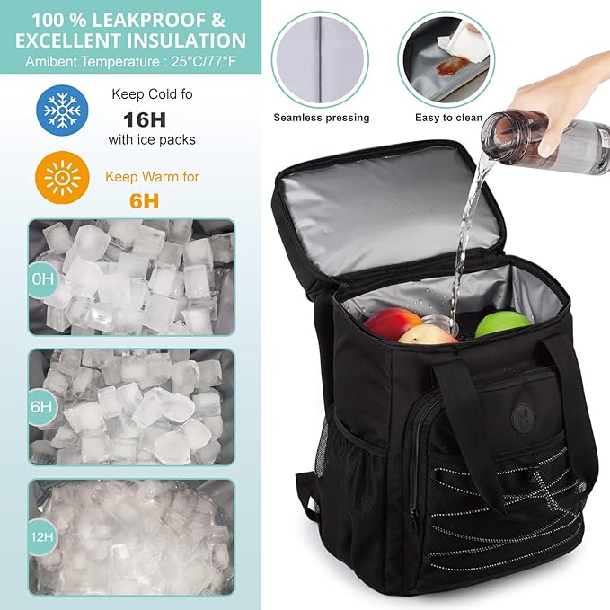Cooler Backpack with Padded Top Handle, Lightweight Back Pack Coolers Insulated Leak Proof, Large Capacity Ice Chest for Women Men Beach Camping Picnic Fishing Hiking