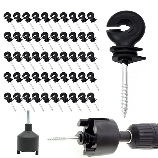 120 Pcs Electric Fence Insulator Screw-in Insulator Fence Ring Post Wood Post Insulator and 1 Pcs Free Insulator Socket Tool(Black)