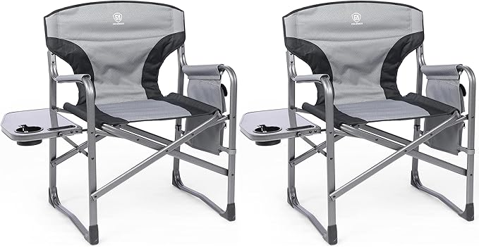 EVER ADVANCED Lightweight Folding Directors Chairs Outdoor, Aluminum Camping Chair with Side Table and Storage Pouch, Heavy Duty Supports 350LBS