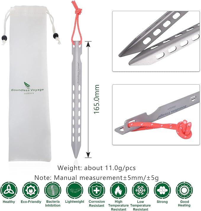 iBasingo 8 pcs/Lot Ultralight Titanium Tent Pegs Outdoor Camping Tent Stakes for Sand Heavy Duty Portable Tent Nail for Garden Picnic A-Ti4008P
