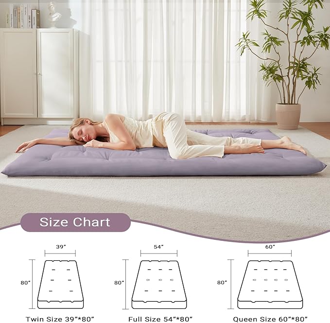Japanese Floor Mattress, Futon Mattress Twin Size 39"x 80", 2.56" Thicken Tatami Mattress, Portable Foldable Floor Bed, Roll Up Futon Cushion, Suitable for Camping Guest Room Dormitory (Grey)