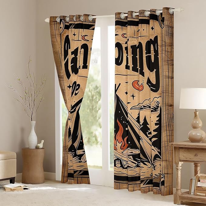 Feelyou Summer Camp Camper Curtains for Bedroom Living Room Camping Adventure Blackout Shades Vintage Room Darkening Curtain Window Treatments, 2 Panels 42 x 84 Inch Decor