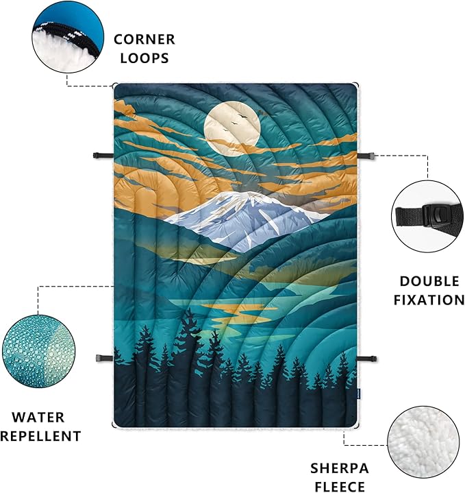 Outdoor Camping Blanket,Warm Thick Camp Blankets with Sherpa Lining Soft Fleece Camping Blanket Puffy Camping Quilt for Cold Weather Traveling, Stadium, Hiking, Picnics