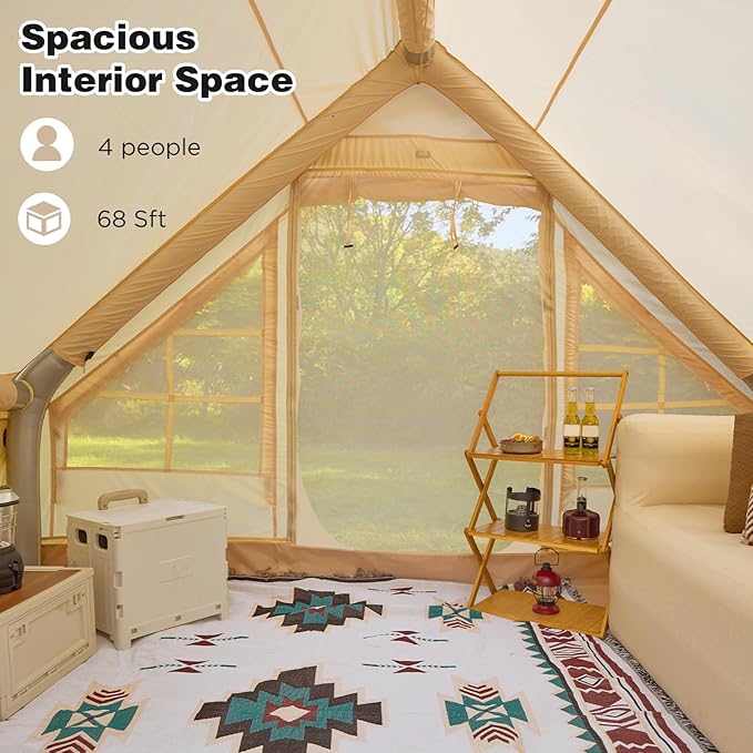 EROMMY 4/6/8/12 Person Inflatable Tent with Skylight, 4 Season Blow Up Tents with Hand Pump for Outdoor Camping & Hiking, Easy Set-up Windproof Sunproof Waterproof