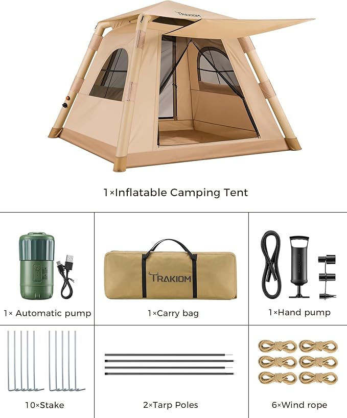 Inflatable Tents for Camping 2-4 Person, Easy Set Up Camping Tent with Automatic & Manual Pump, Waterproof Blow Up Tent for Family Outdoor