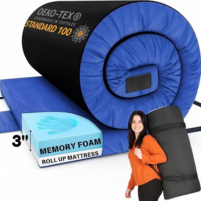 Hazli Matrix Comfort-Cell Memory Foam Camping Mattress Pad - Roll Up Mattress for Adults - Portable Cot Sleeping Pad for Camping - Floor Mat or Bed Roll for Car, SUV