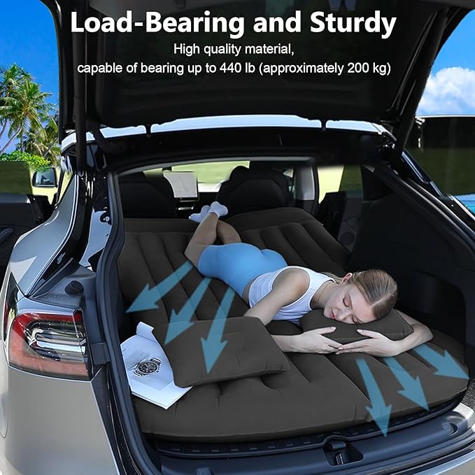 Car Air Mattress, Inflatable Bed Compatible with Tesla Model Y, Thickened Comfortable Durable, Foldable Mattress for Trunk/Rear Seat, Air Bed for Sleep Camping Travel (Black)