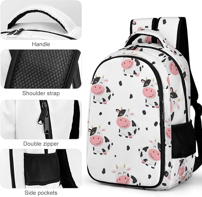 Sturdy Laptop Backpack Cute Funny Milk Cow Print, Anti Theft Water Resistant Travel Business Bag with Water Bottle Pockets Gifts for Men Women