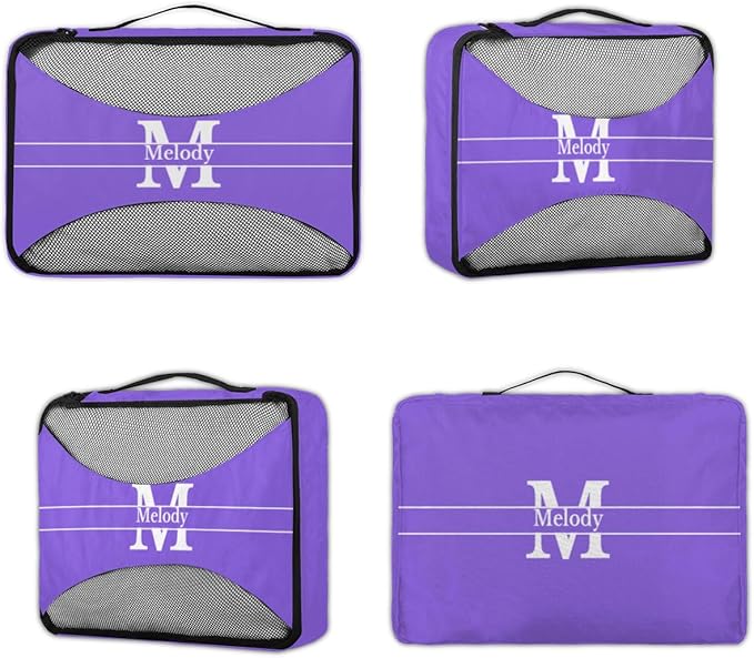 Custom Packing Cubes with Name, 4Pcs/Set Travel Luggage Packing Organizers Set for Women, MediumPurple with Initial Letter