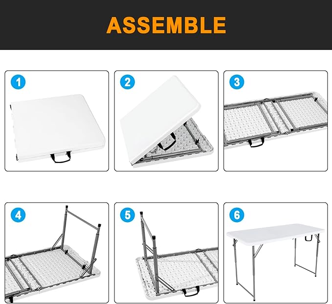 2-PCS 48" W x 24" D x 29.5" H - 4FT White Folding Table Heavy Duty Portable, Plastic Folding Utility Folding Table for Camping, Picnics & Parties