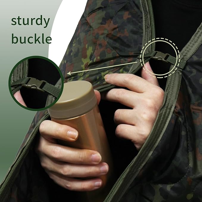 GRVCN Military Blanket - Camping Sleeping Bag with Zipper, Poncho Liner Thermal Insulated Blanket, Lightweight Portable Outdoor Hiking Survival Compression Carry Bag