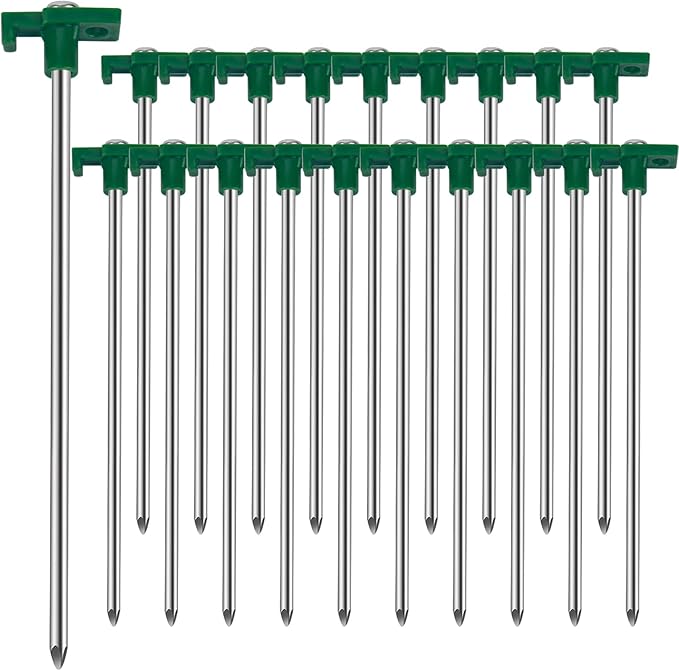 20 Pcs Tent Stakes Heavy Duty Ground Stake for Camping, 10 Inch Galvanized Non-Rust Metal Tent Pegs Tent Spikes Yard Stakes for Outdoor Canopy Garden Hiking -Green