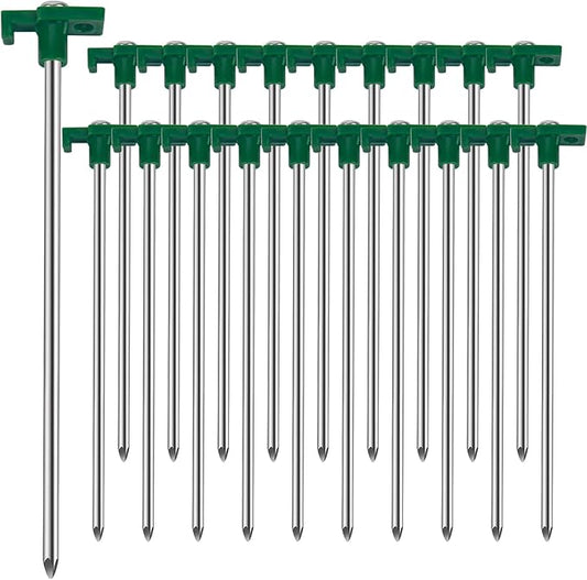20 Pcs Tent Stakes Heavy Duty Ground Stake for Camping, 10 Inch Galvanized Non-Rust Metal Tent Pegs Tent Spikes Yard Stakes for Outdoor Canopy Garden Hiking -Green