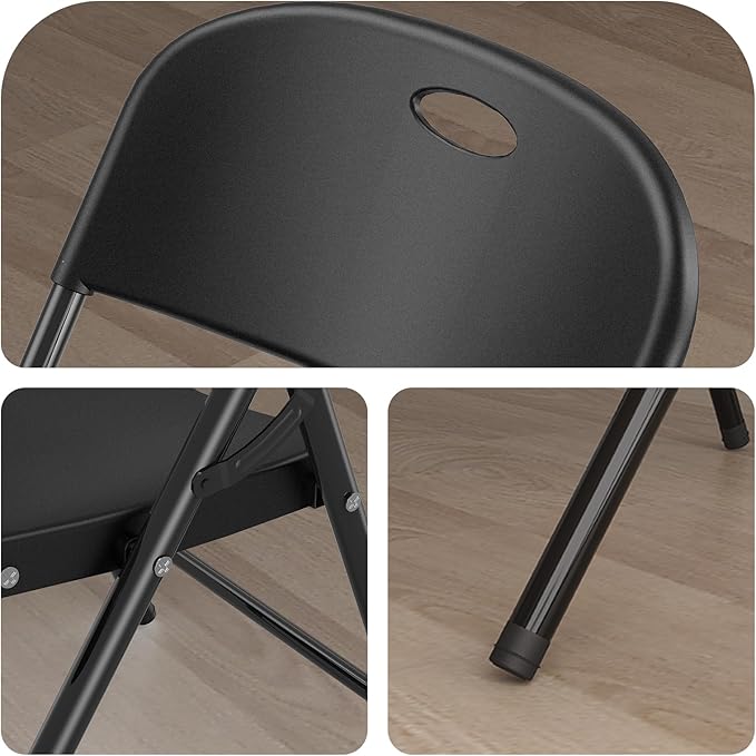 Nazhura 350 Weight Limit Heavy Duty Plastic Folding Chair with Reinfoced Steel Frame for Indoor and Outdoor, Wedding, Party, Restaurant, Meeting Room, Patio and Garden (Black, 6 Pack)