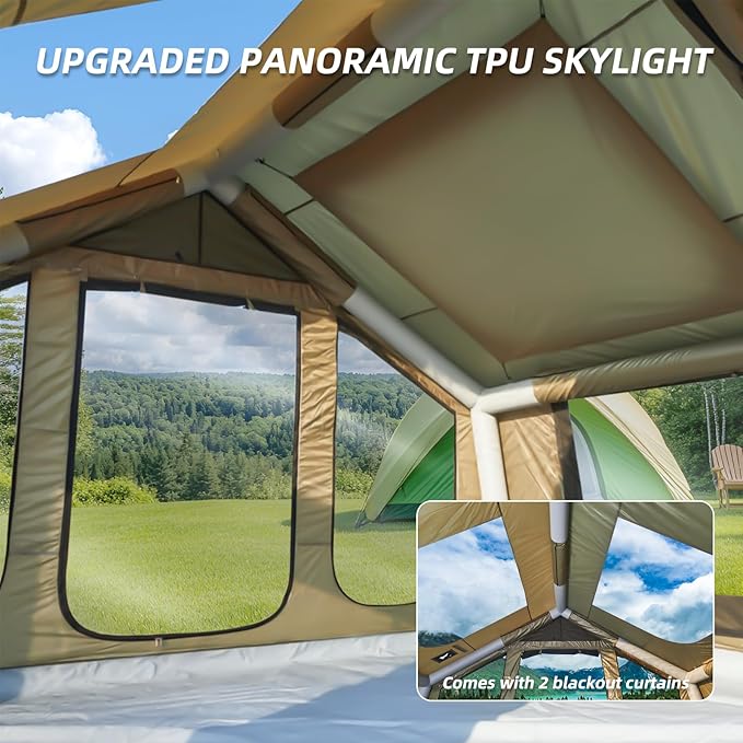EROMMY 4/6/8/12 Person Inflatable Tent with Skylight, 4 Season Blow Up Tents with Hand Pump for Outdoor Camping & Hiking, Easy Set-up Windproof Sunproof Waterproof