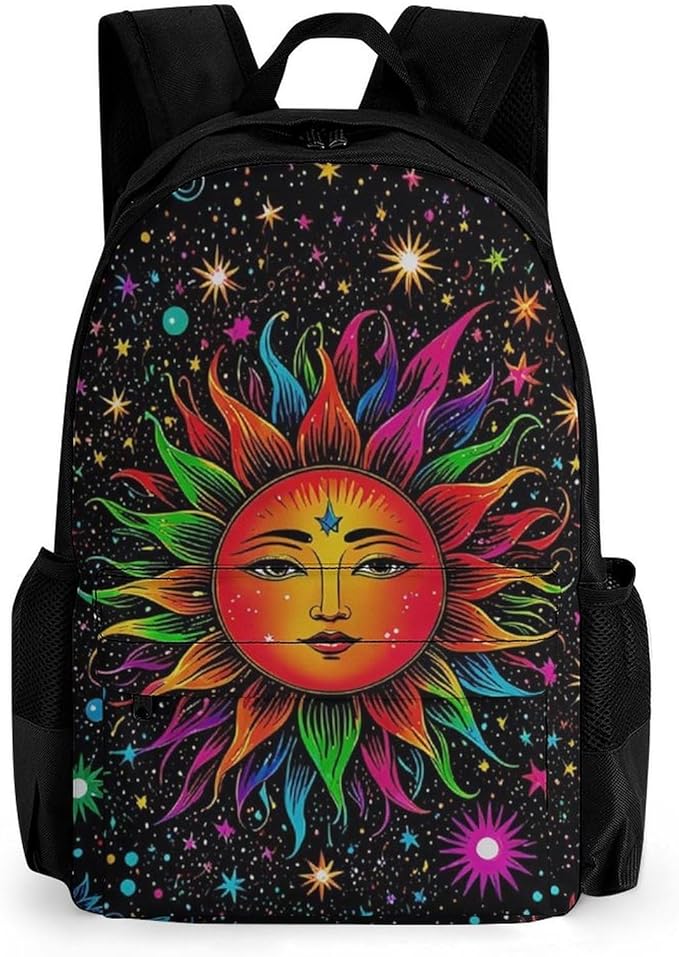 Supdreamc Rucksack Anti-Theft Multipurpose Large Capacity Carry On Bag, Glowing Sun And Moon Stars Art Travel Hiking Bag Day Pack With Side Pockets