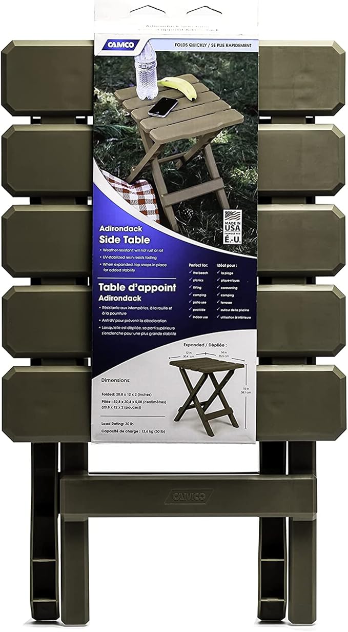 Camco 21045 Small Quick-Folding Adirondack Table, Plastic, Taupe