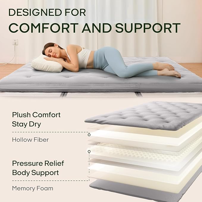 ZonLi Japanese Floor Futon Mattress Queen Size 80"x 60", 100% Cotton Cover 2.5'' Thicken Tatami Mattress, Foldable Sleeping Pad, Portable Dormitory Tatami Mat, Roll Up Floor Lounger Bed for Adult