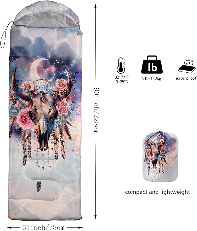 AILONEN Kawaii Puppy Sleeping Bag for Kids Boys Girls,Warm and Cool Weather,Lightweight,Waterproof Backpacking,Cartoon Cute Dog & Duck Animal Themed Blue Sleeping Bag for Camping