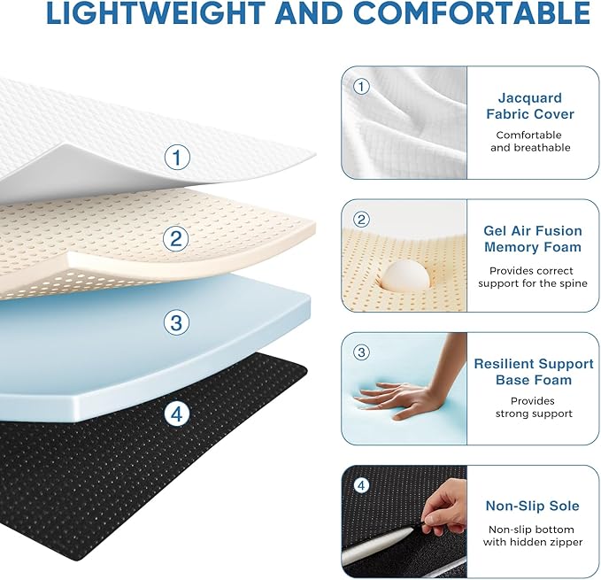 OLIXIS Tri-fold Memory Foam Mattress - 4 Inch Twin Size Portable Floor Bed, Foldable Mat for Kids and Adults, Collapsible and Washable Cover with CertiPUR-US Certified, for Travel & Camping & Yoga