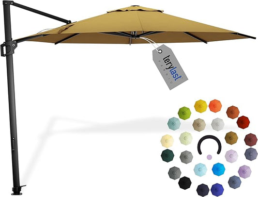 Midtown Umbrellas 10 Ft Outdoor Cantilever Patio Umbrella w/Terylast Sand Tan Fabric - Rotate Tilt 360° Offset Patio Umbrella, Deck Patio Umbrella, Backyard Umbrella & Garden Umbrella - Black Frame