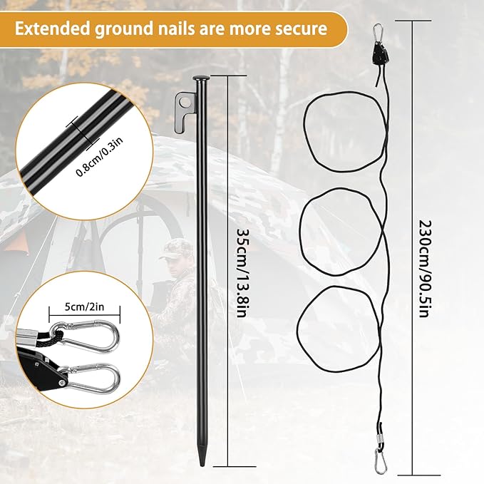 4 Pack Hunting Blind Stakes Kit Heavy Duty Metal Tent Tacks with Ratchet Tie Down Straps Ground Blind Stakes Anchor Kit for Hunt Trip Hunting Blinds Drilling Stakes for Deer Turkey Dove Bowhunter