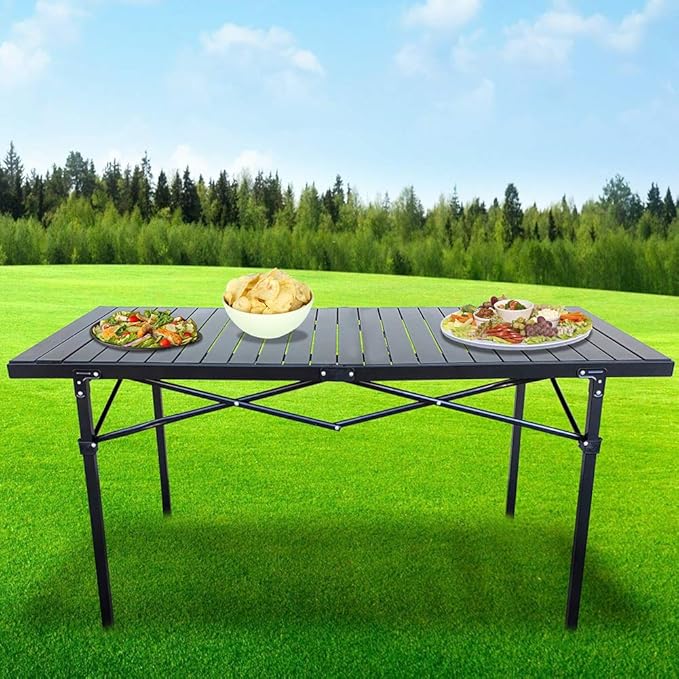 GoTEAM! Portable Heavy Duty Aluminum Roll-Top Table, Camping/Tailgating/Beach Instant Table with Carry Bag