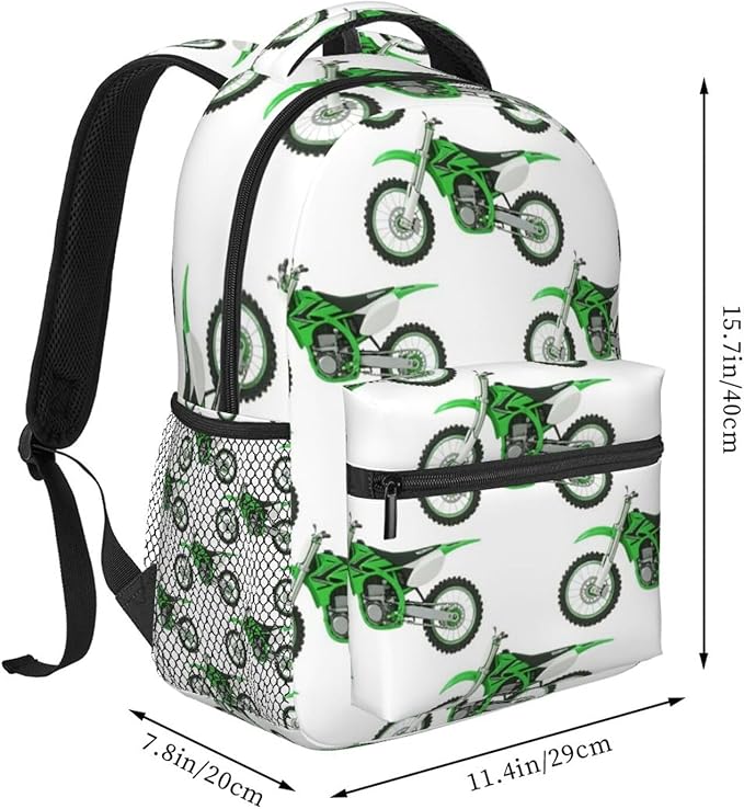 Men Women Polyester Motorcycle Green Dirt Bike Green Daypack Big Capacity Shoulder Bag With Smooth Zippers for Hiking Work Walking Cycling