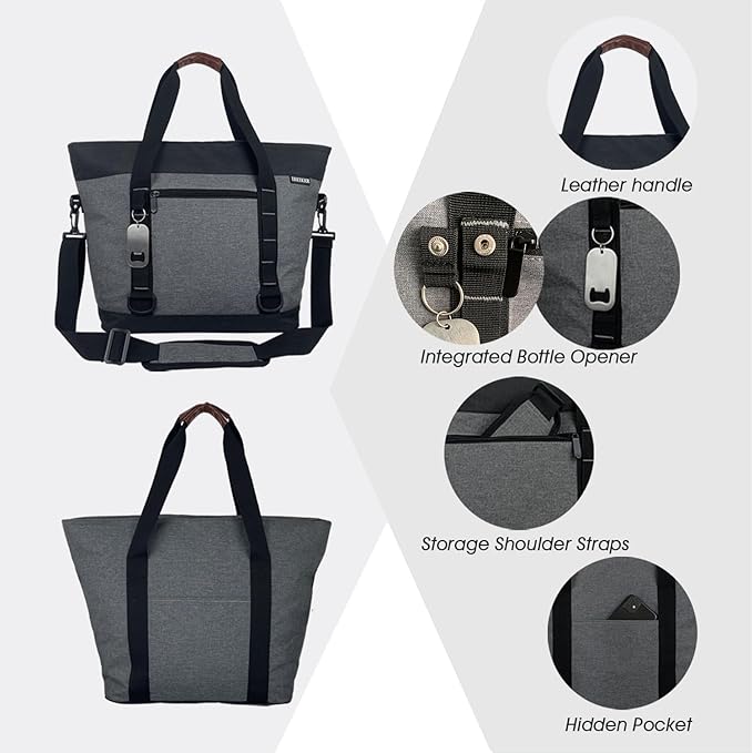 Insulated Cooler Bag, Large Insulated Bag, Reusable Shopping Bags, Leakproof Soft Cooler with BagsBottle Opener, Suitable for Supermarket Shopping, Travel,Beach,Family Picnic,Camping