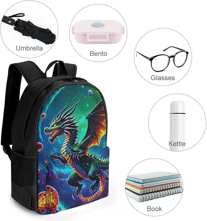 Supdreamc Rucksacks Multipurpose Anti-Theft Big Capacity Bookbag, Cool Dragon With Fire Ball Art Travel Hiking Camping Rucksack With Padded Straps