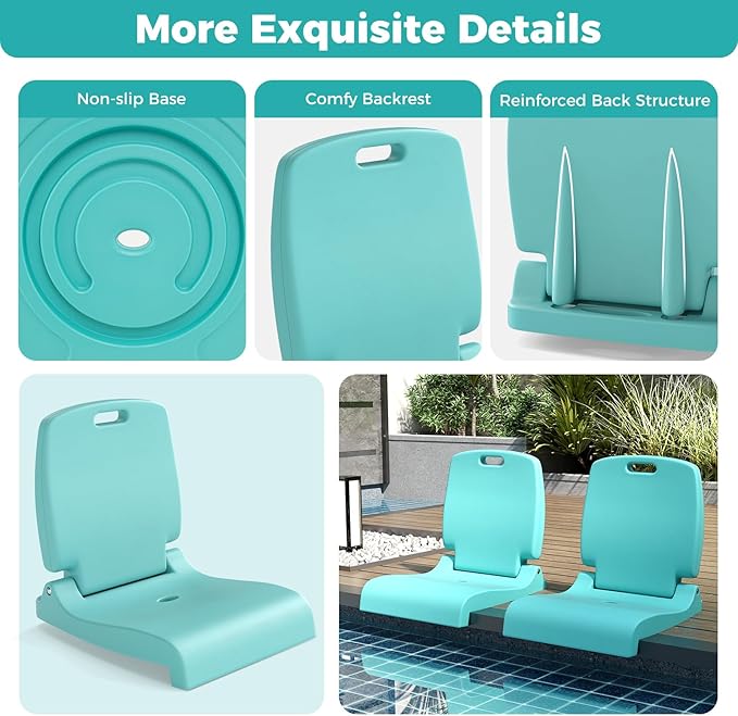 GYMAX Foldable Poolside Chairs for Edge of Pool, Portable Pool Chair with Handle, Drainage Hole, Lightweight Folding Flip Seat for Beaches, Camping, Fishing, Tailgating, Lawn (Mint Green,1)