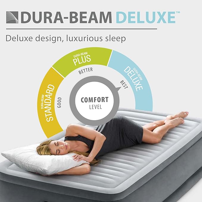 Intex 18" Inflatable King Air Mattress, Elevated Premium Comfort with Built-in Pump, Self-Inflating Portable Blow-Up Airbed for Guest Bed or Camping