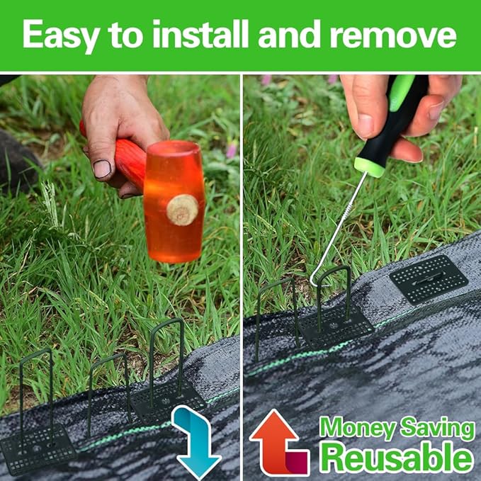 Bakulyor 50 Pcs Green Artificial Turf Stakes Anchor + 50 Pcs Buffer Washer, 6 Inch 11 Gauge Landscape Staples, Galvanized Lawn Spikes, Heavy Duty Yard Ground Pin for Grass Weed Barrier Sod Fabric