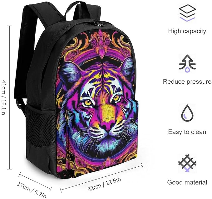 Supdreamc Daypack Backpack Anti-Theft Multipurpose Big Capacity Bookbag, Magical Animal King Tiger Art Business Computer Bag With Side Pockets